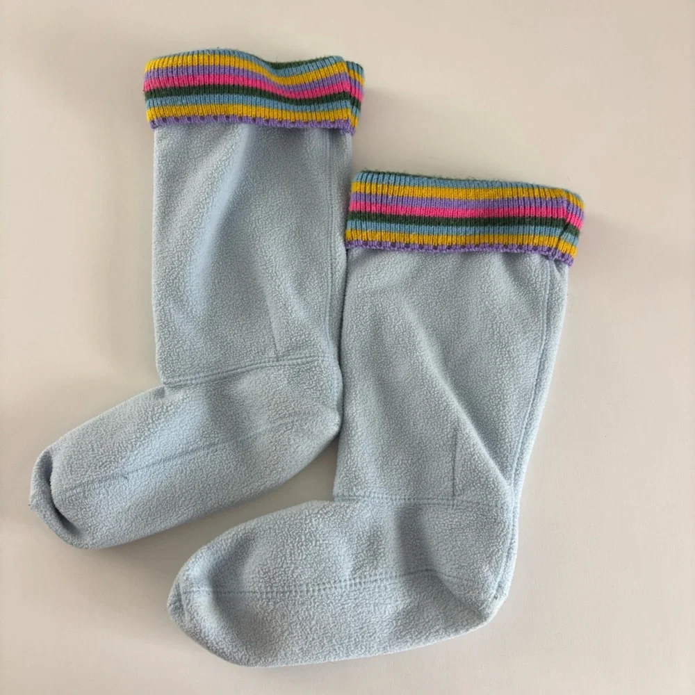 Hunter Kids Fleece Boot Socks Rainbow Knit Cuff Light Blue Size MS US 1 3